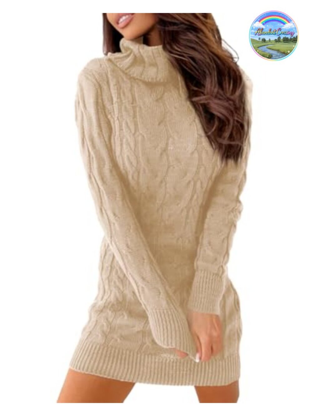 Cable Knit Turtleneck Long Sleeve Sweater Dress Bodycon Slim Fit
